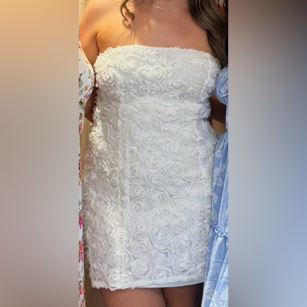 Vici White Strapless Rosette Mini Dress